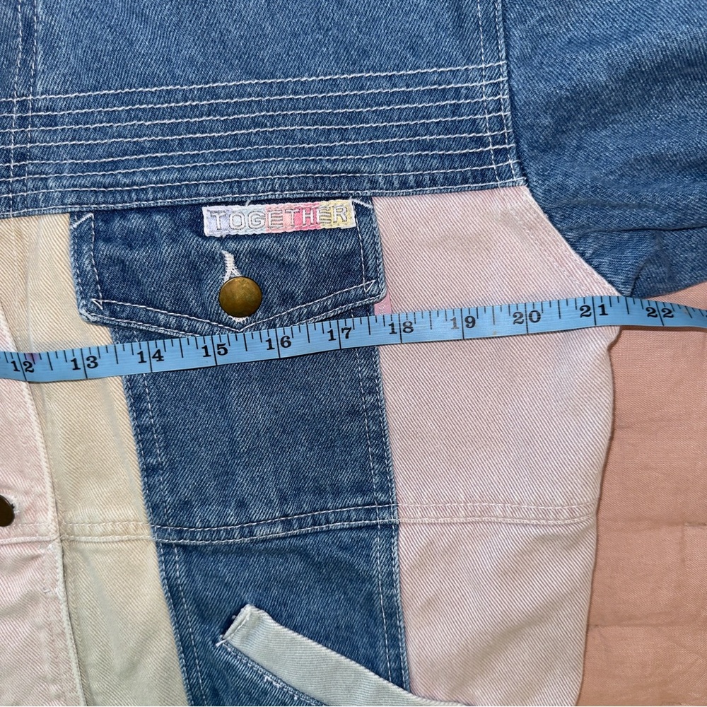 Vintage 90s TOGETHER! Jean Jacket Size Small Cotton Patchwork Unisex Streetwear - Picture 3 of 9